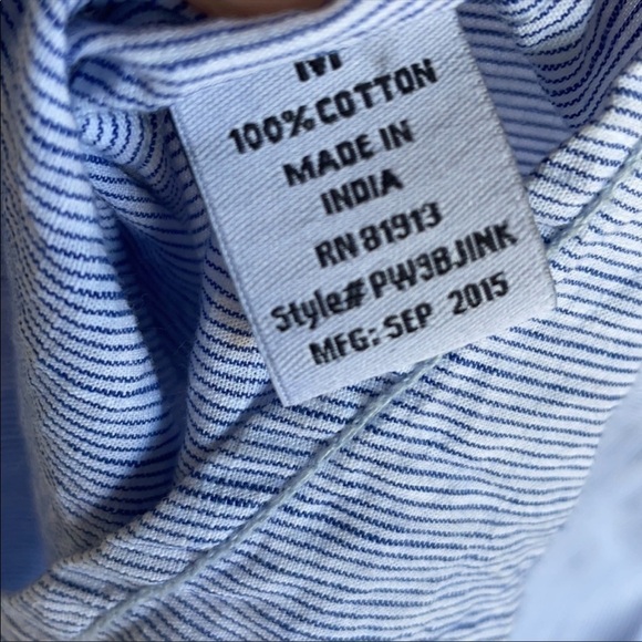 PD & C button up blue and white tiny striped Shirt Med career work Job - Picture 4 of 6